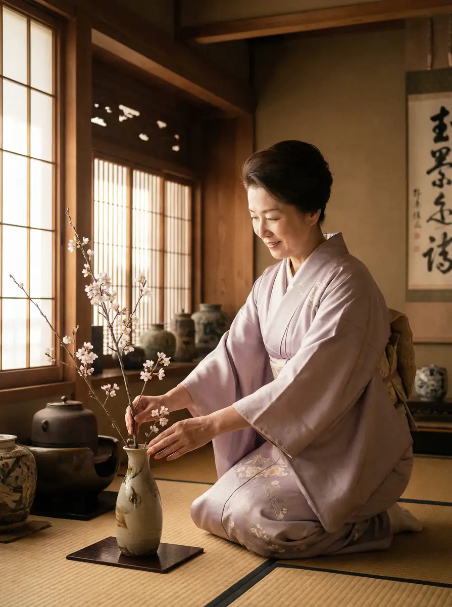 一位优雅的 妈妈的朋友1超清下 在和室中插花